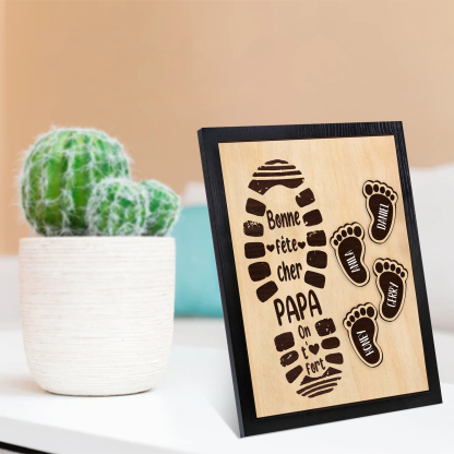 À Mon Papa-Cadre en Bois Pieds Bébé 4 Prénoms Personnalisés