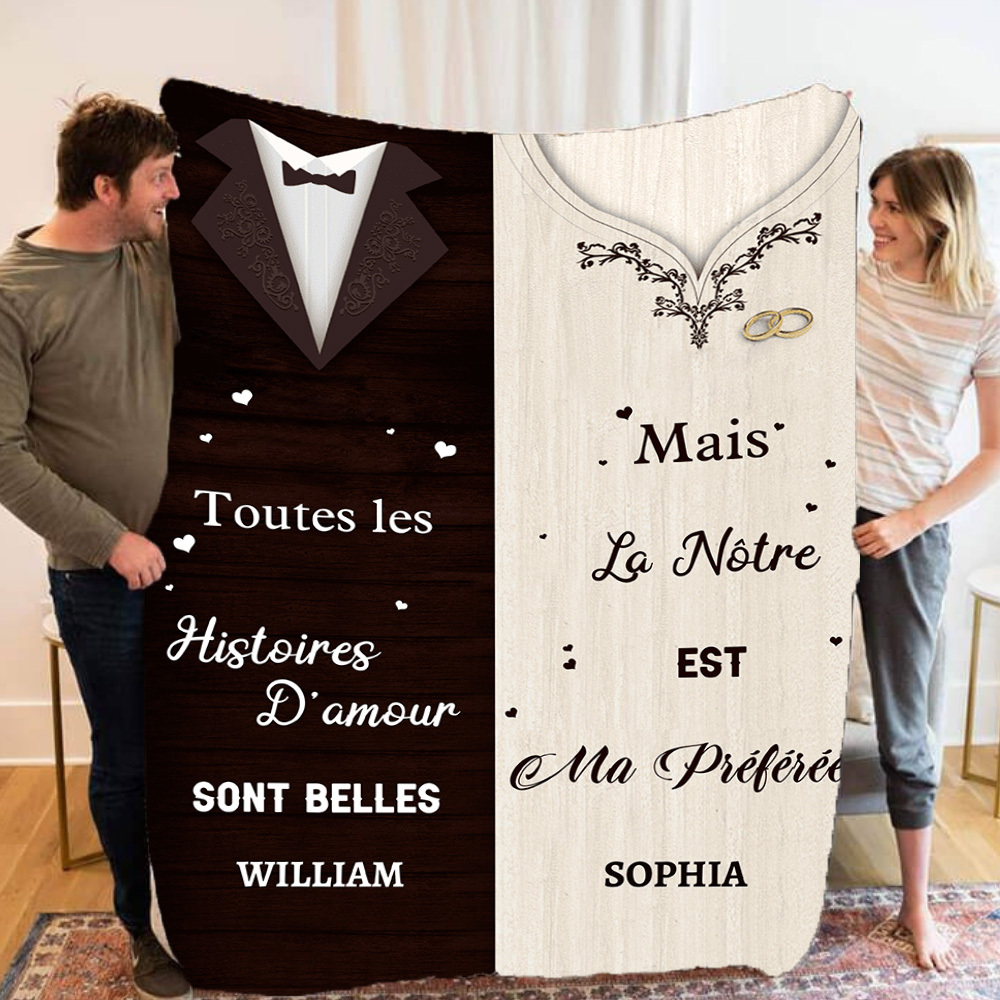 Couverture Plaids Polaire 2 Prénoms Personnalisés-Jessemade FR