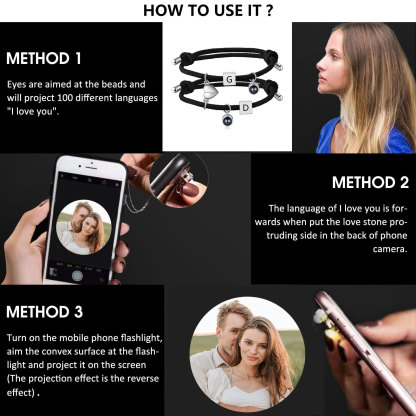 2PCS Bracelets Projection de Pierres 2 Lettres et 1 Photo Personnalisés Bracelets magnétiques pour Couple