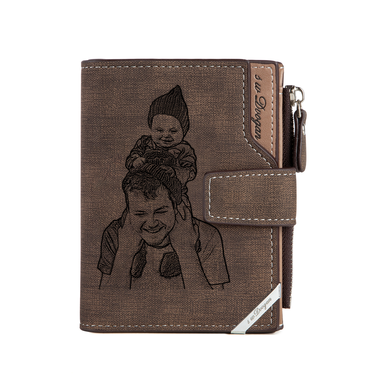 Jessemade FR Portefeuille 1 Prénom Personnalisé avec Lettre et Photo Classique Homme Porte-Monnaie Carte