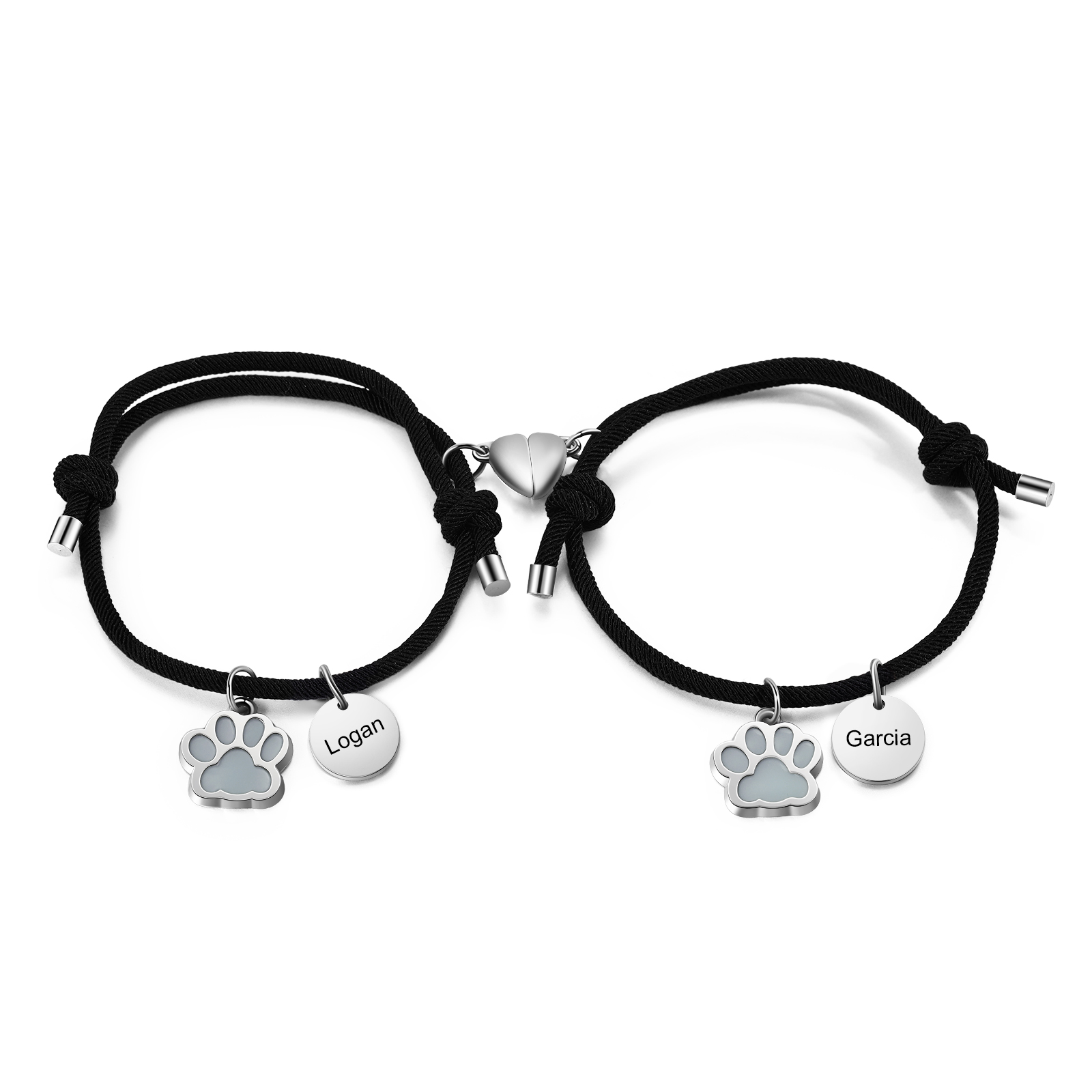 2PCS Bracelets Magnétiques 2 Prénoms Personnalisés pour Couple Bracelet Fluorescent