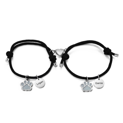 2PCS Bracelets Magnétiques 2 Prénoms Personnalisés pour Couple Bracelet Fluorescent