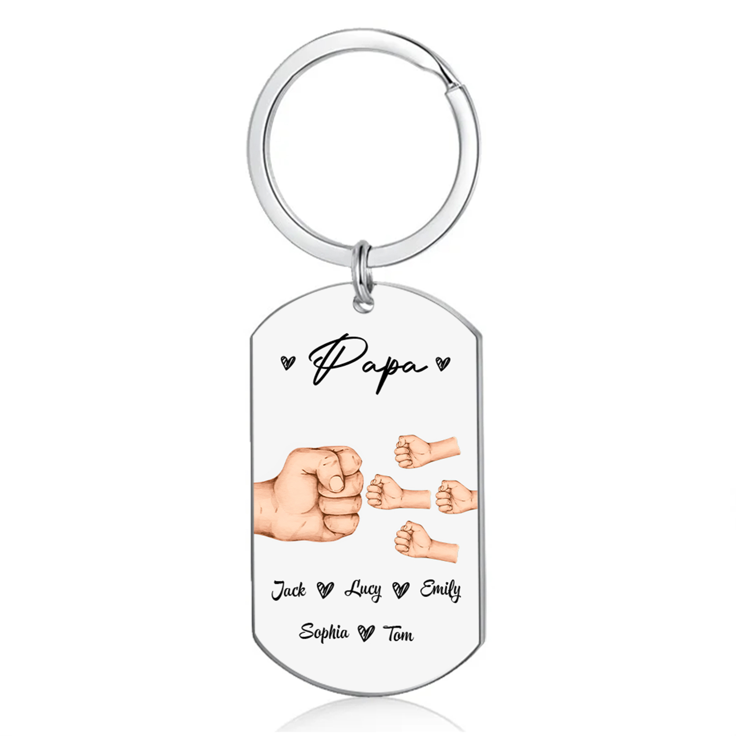 À mon Papa - Porte-Clés Poings 5 Prénoms Personnalisés