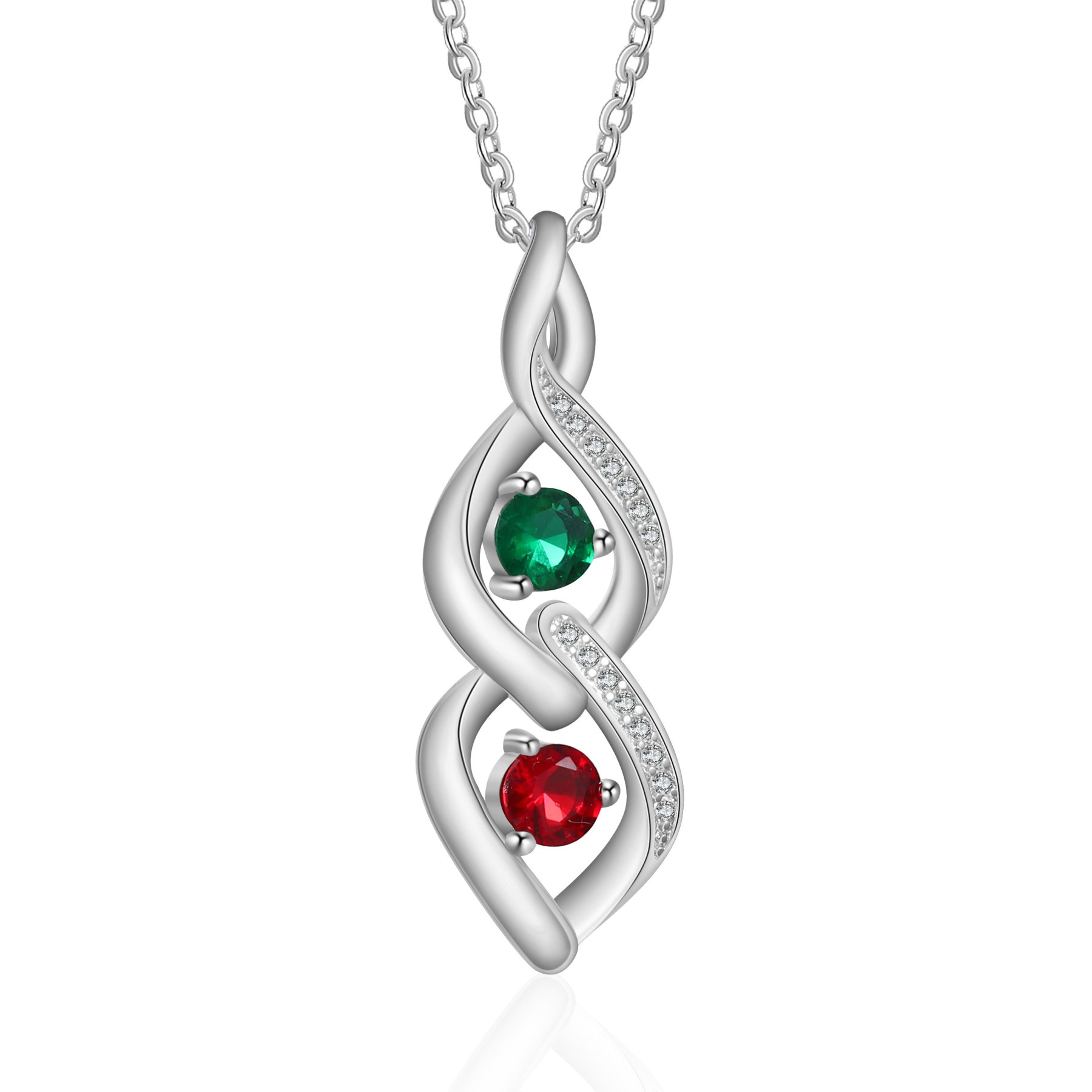 Collier Pendentif DNA 2 Prénoms Personnalisés avec Pierres de naissance
