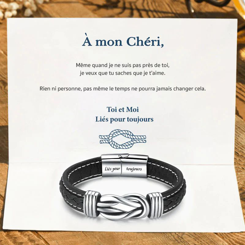 À Mon Chéri-Bracelet en Cuir 2 Prénoms Personnalisé