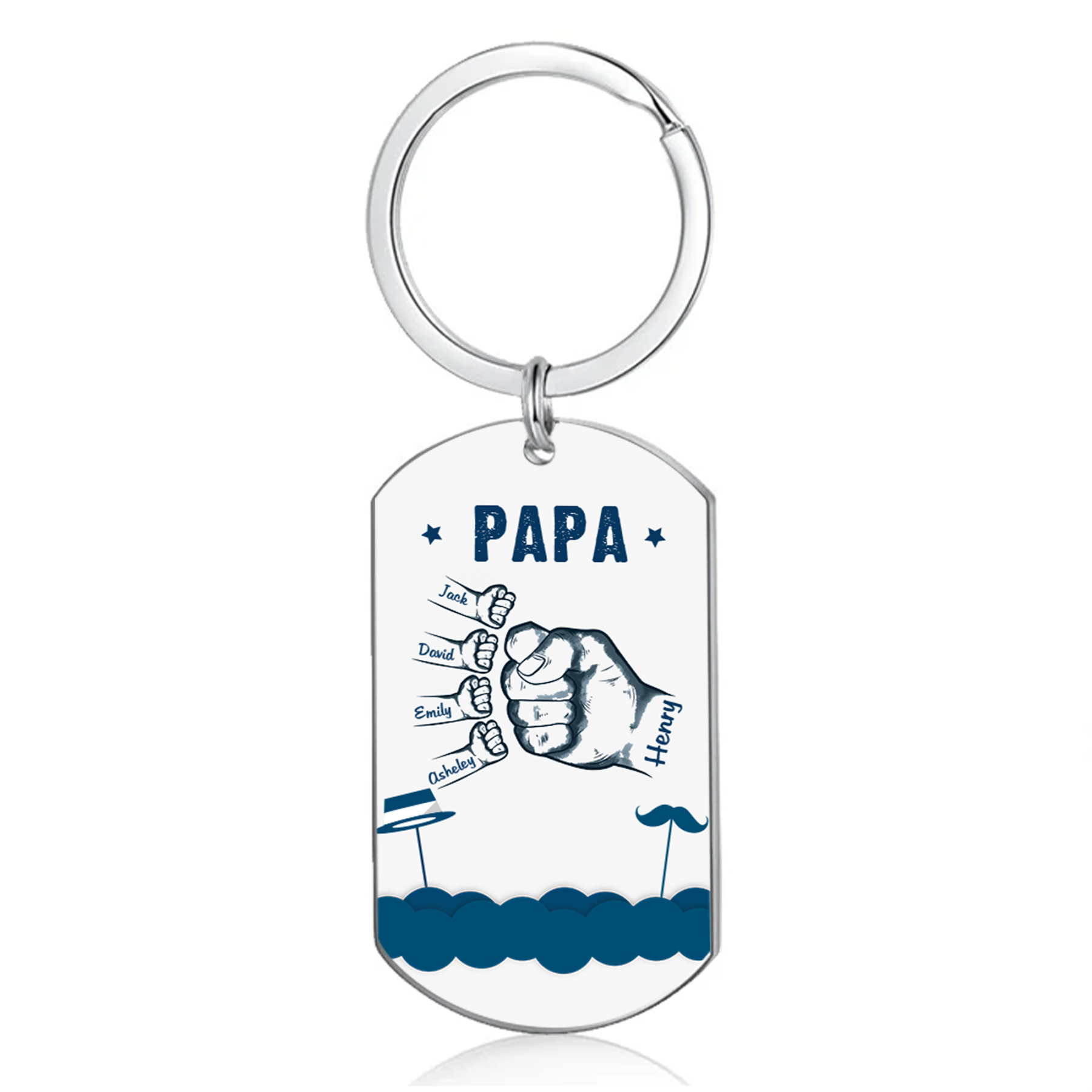 À Papa/Papi - Porte-Clés Poings 5 Prénoms Personnalisés