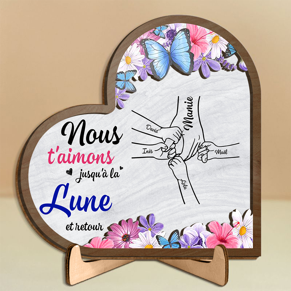 Plaque en Bois Personnalisée - Florale Papillons pour Maman/Mamie