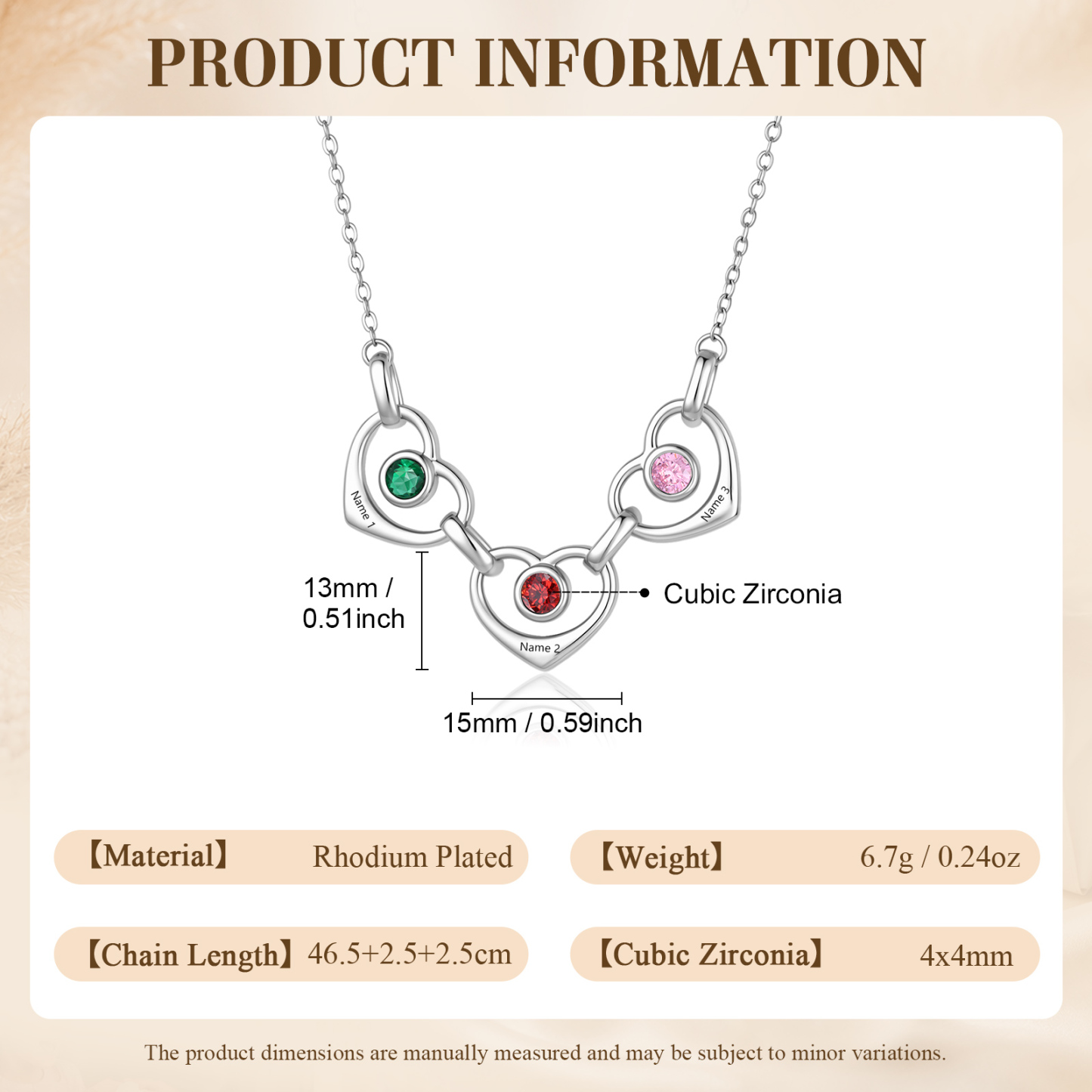 Collier Personnalisé Cœurs Entrelacés avec 1 à 6 Prénoms et Pierres de Naissance – Cadeau Famille pour Femme