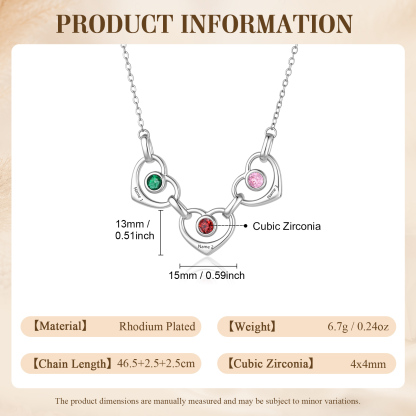 Collier Personnalisé Cœurs Entrelacés avec 1 à 6 Prénoms et Pierres de Naissance – Cadeau Famille pour Femme