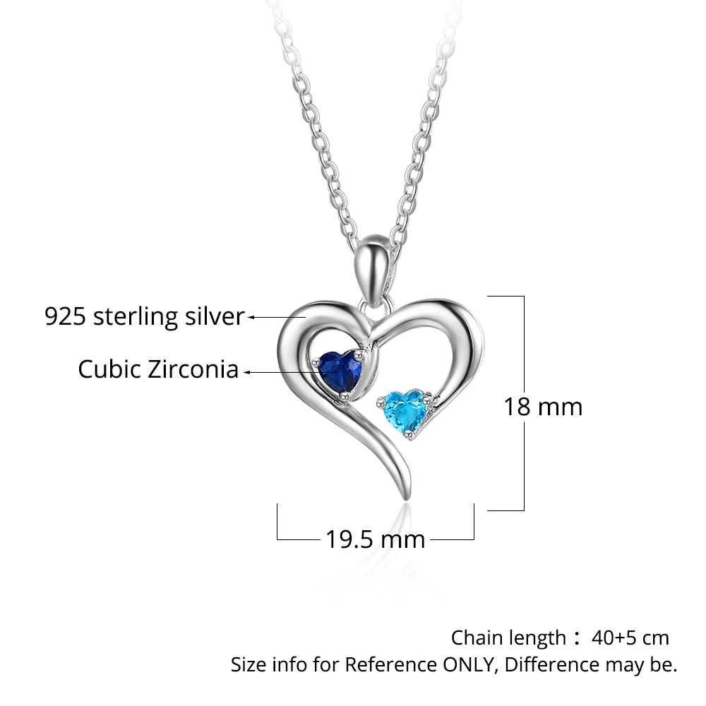 Collier Cœur Personnalisé en Argent 925, Gravé avec 2 Prénoms et orné de Pierres de Naissance