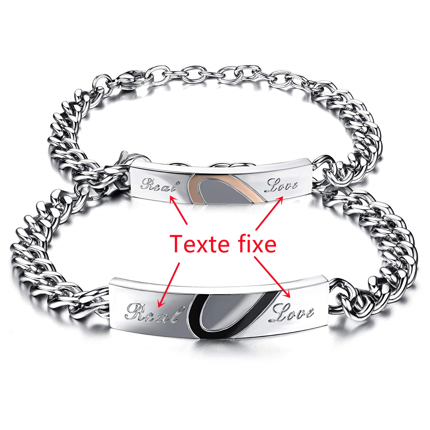 2PCS Bracelets Couple 2 Textes Personnalisés Bracelet en Commun｜Jessemade