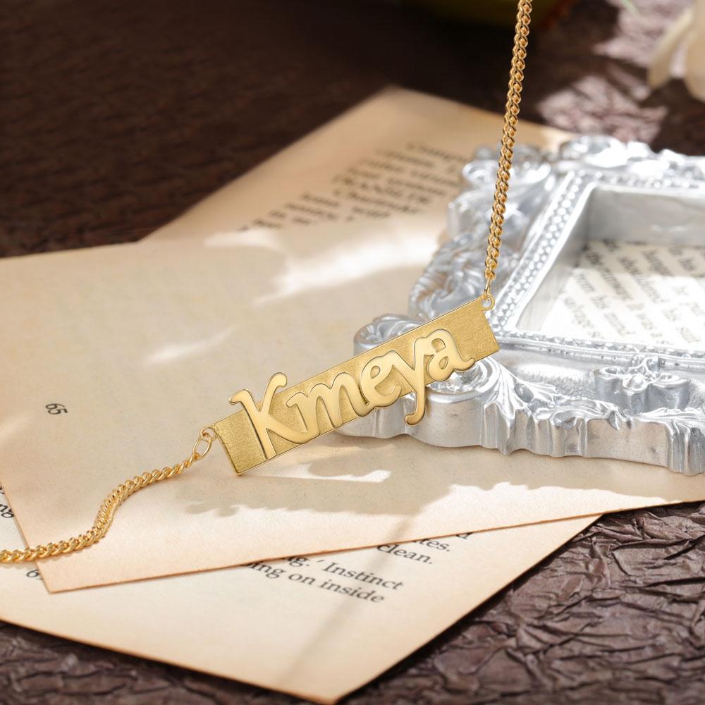 Collier Prénom Homme Collier Bar Personnalisé Chaîne Prénom Personnalisé Plaqué Or 14K