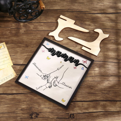 À ma Maman - Décoration en bois la Main dans la Main 4 Prénoms Personnalisés Ornement Famille