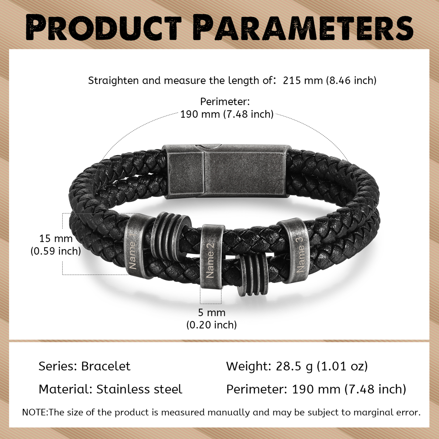 Bracelet Vintage 3 Prénoms Personnalisés Bracelet Homme