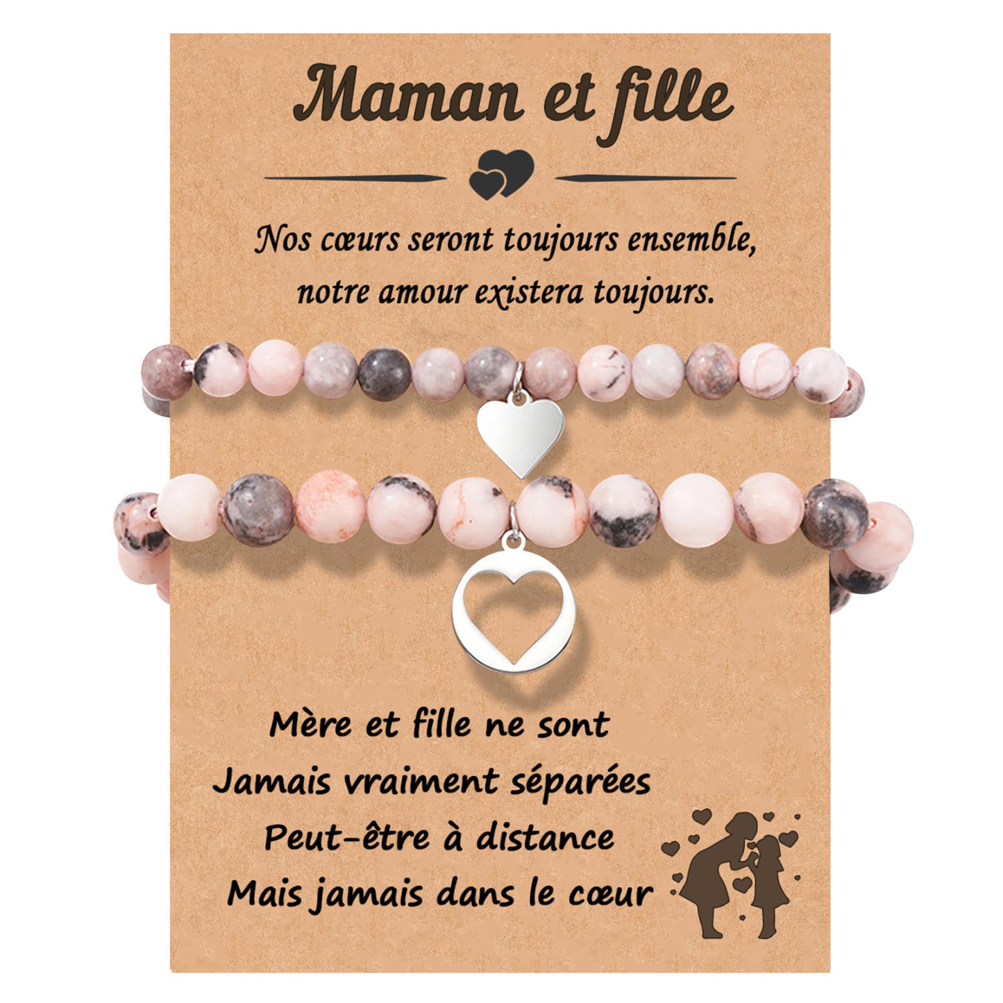 À Ma Fille - Bracelet en Commun 2PCS Ensemble de Bracelets Cœur Cadeau
