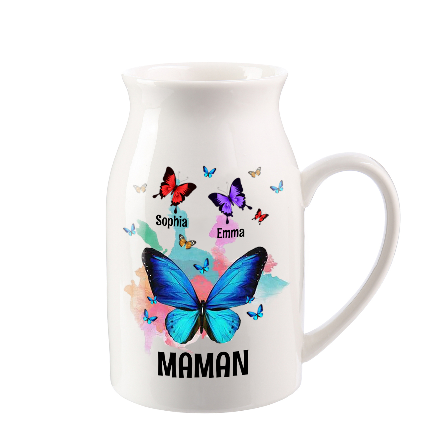 Vase à Fleurs Papillons 2 Prénoms Personnalisés avec Texte Décoration de la Maison