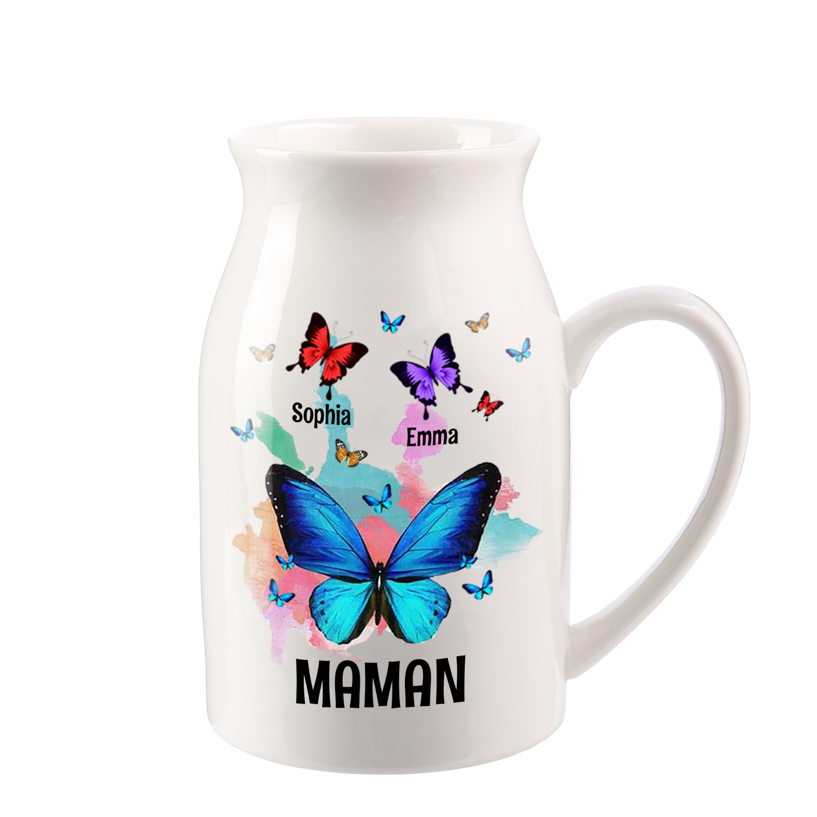 Vase à Fleurs Papillons 2 Prénoms Personnalisés avec Texte Décoration de la Maison