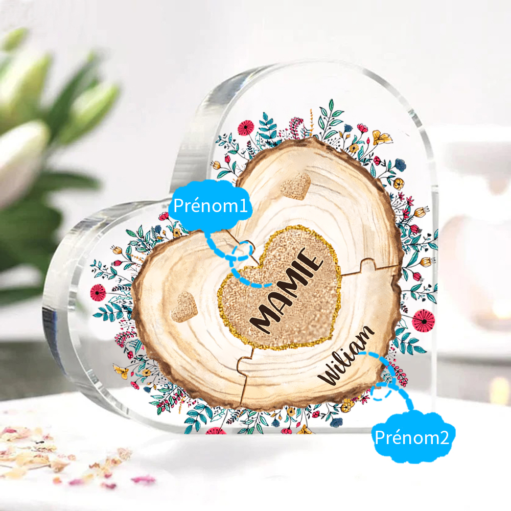 À ma Maman/Mamie - Plaque Acrylique Morceaux de coeur 2 Prénoms Personnalisés