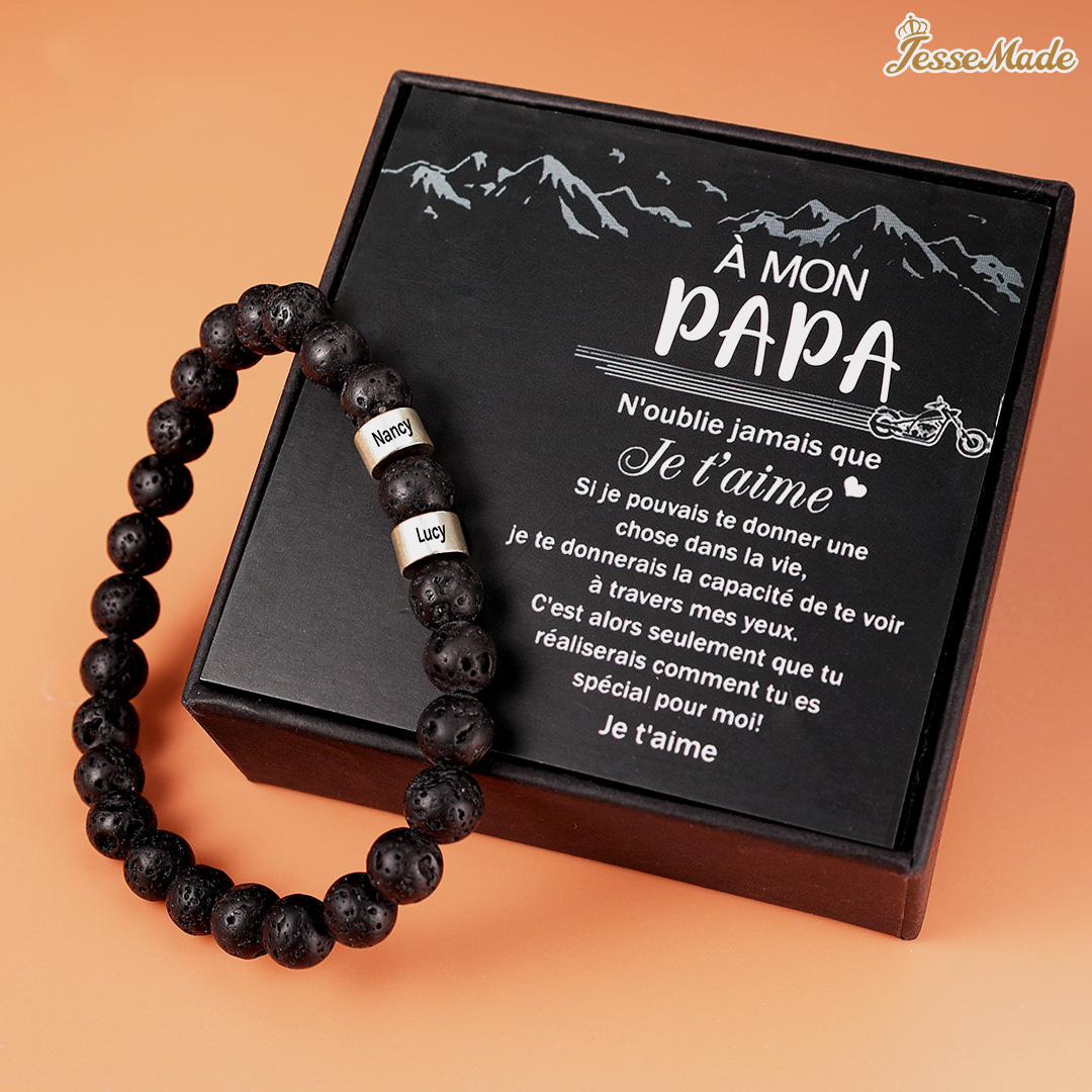 Bracelet 2 Prénom Personnalisé Bracelet Prénom Pierre de lave Noir｜Jessemade