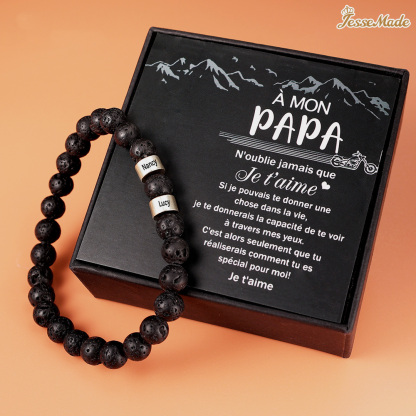 Bracelet 2 Prénom Personnalisé Bracelet Prénom Pierre de lave Noir｜Jessemade