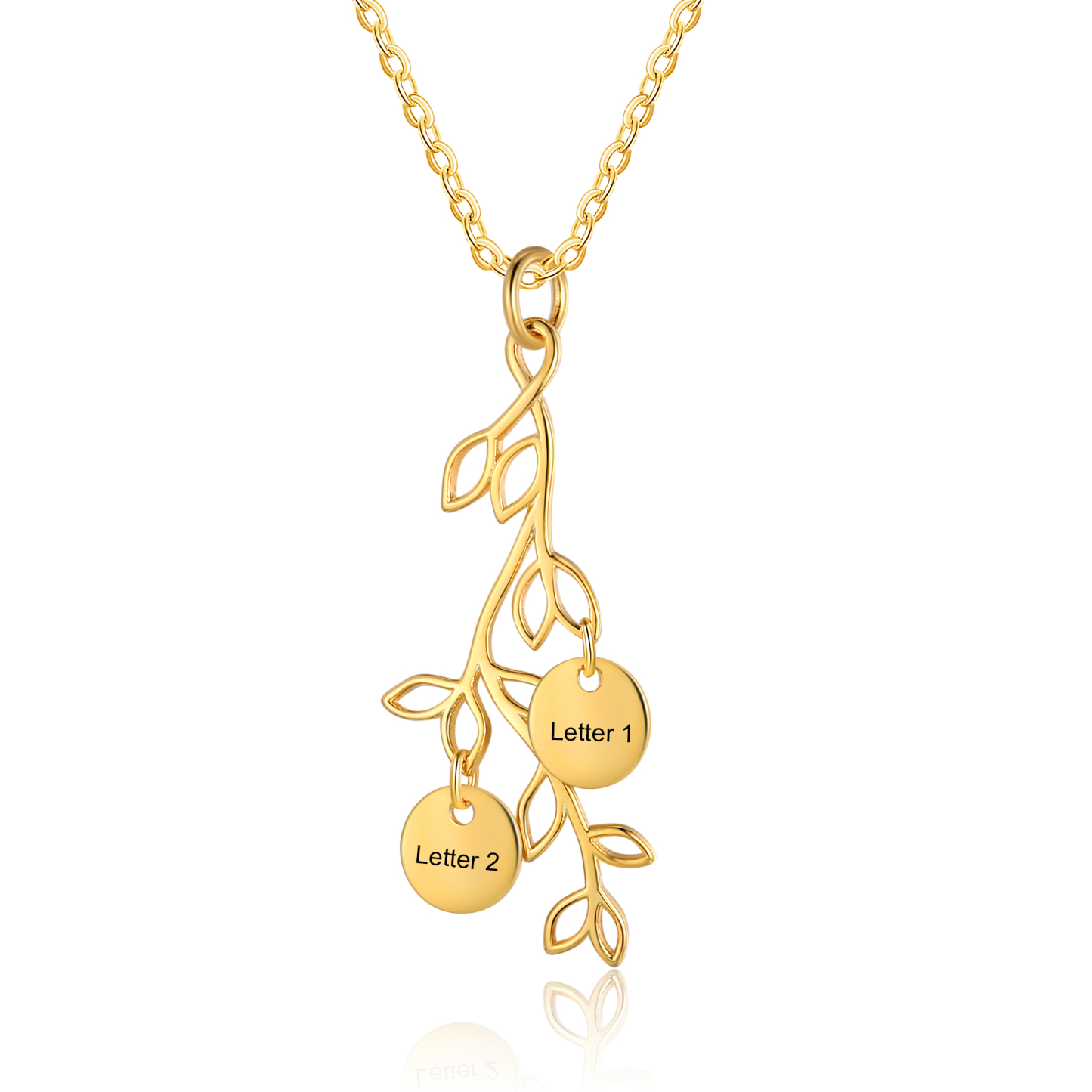 Collier Branches et Feuille 2 Letrres Personnalisés Collier Femmes