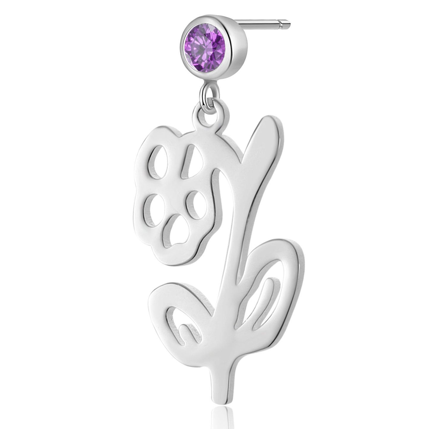 Boucle d'oreille Fleur de Naissance Personnalisé avec Pierre de Naissance