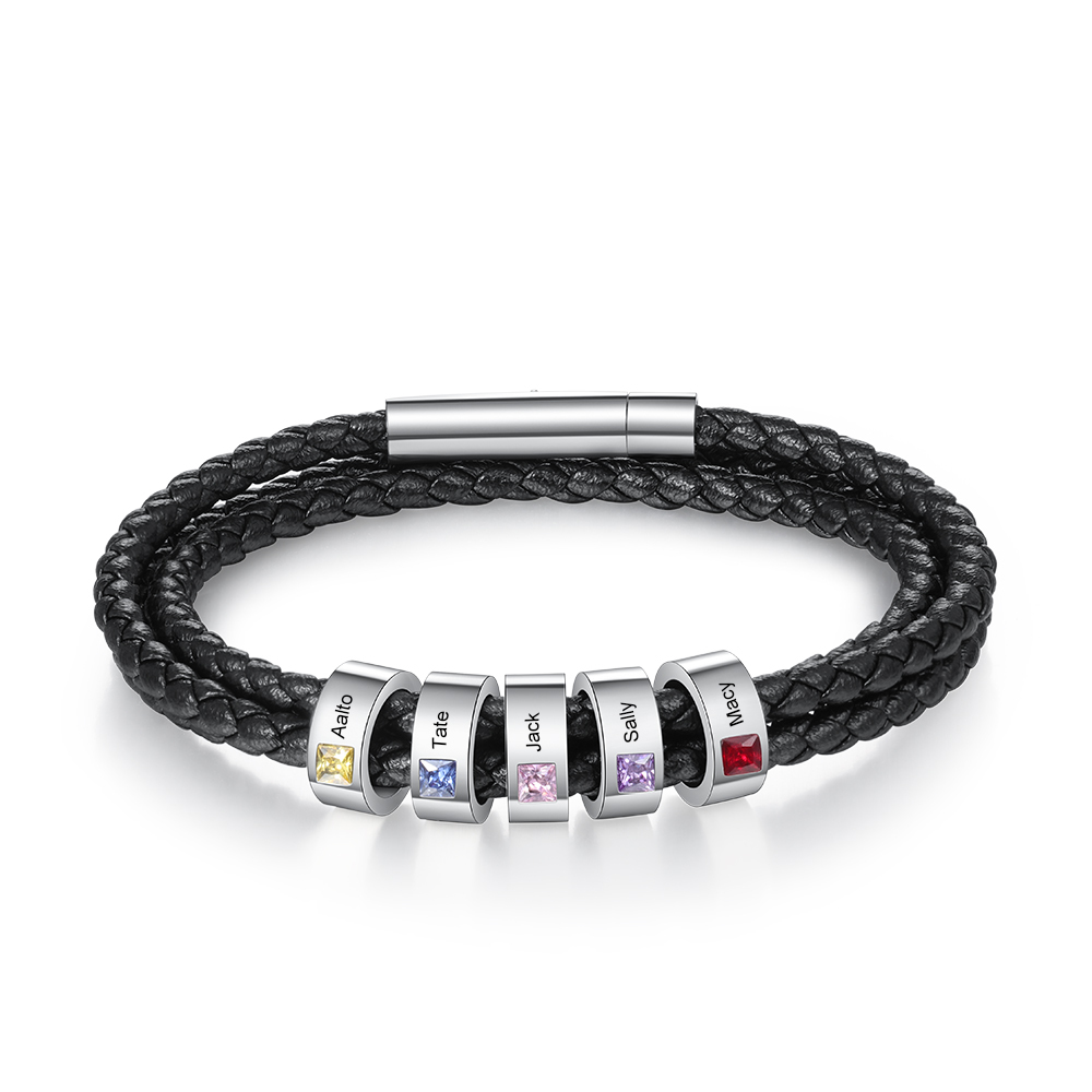 Bracelet 5 Prénom Personnalisé Avec 5 pierre de naissance Bracelet Homme