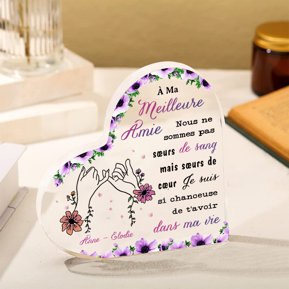 À Meilleure Amie - Plaque Acrylique en Forme de Cœur 2 Prénoms Personnalisés