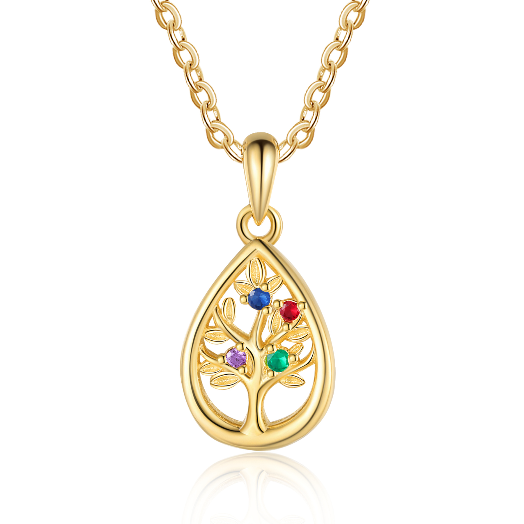 Collier Pendentif Arbre de vie 4 Pierres De Naissance Personnalisés Collier Arbre généalogique