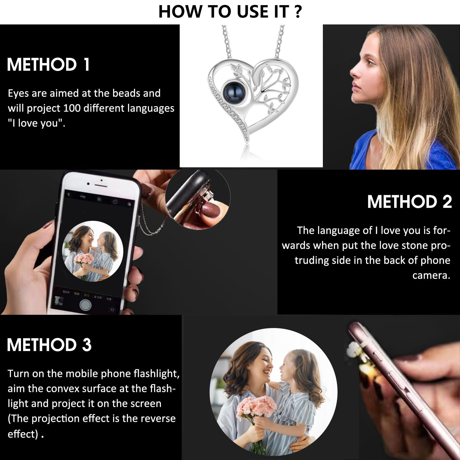 Collier Cœur Arbre Projection de Pierres 1 Photo Personnalisée | Jessemade