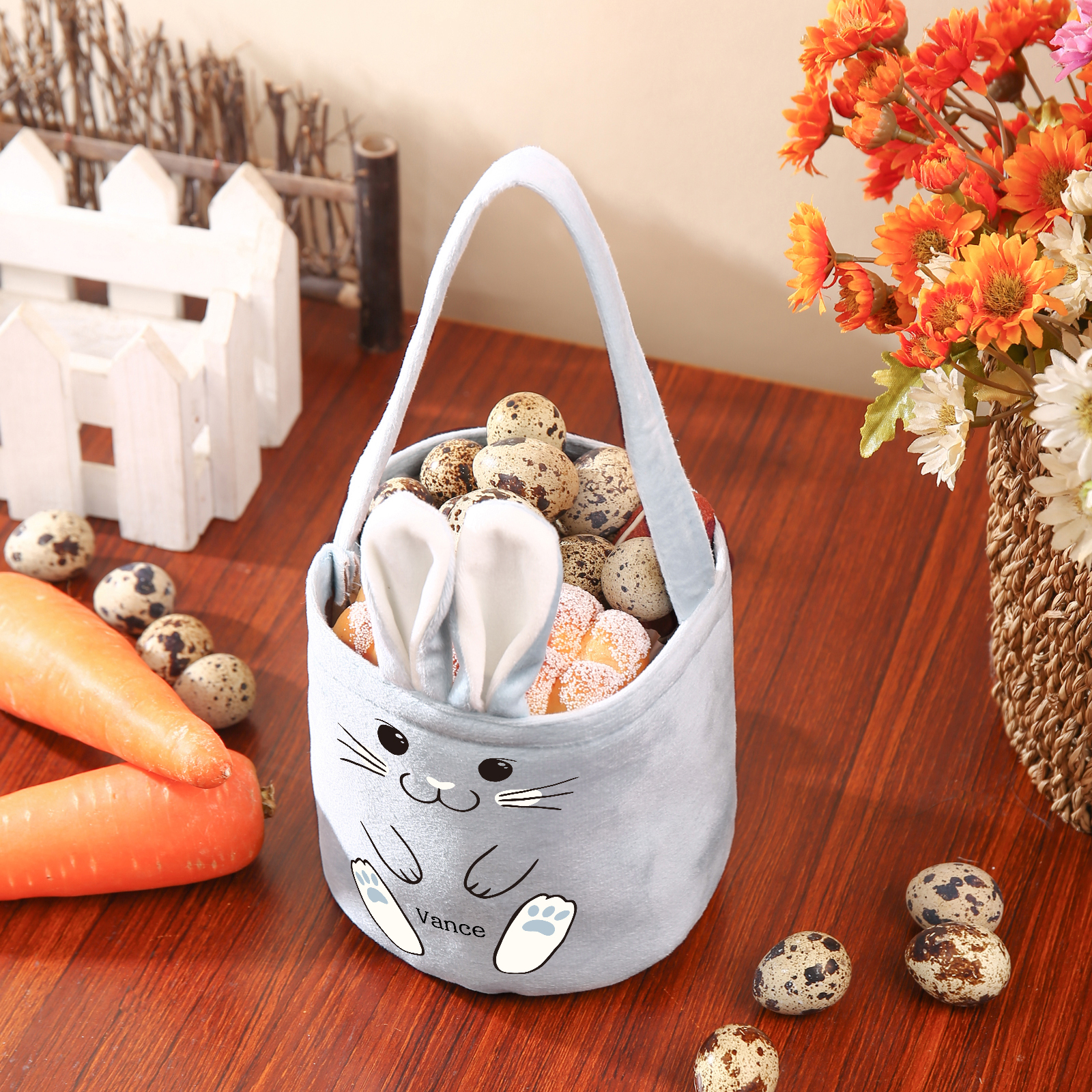 Sac de Pâques Lapin 1 Prénom Personnalisé Tote Bag Enfant