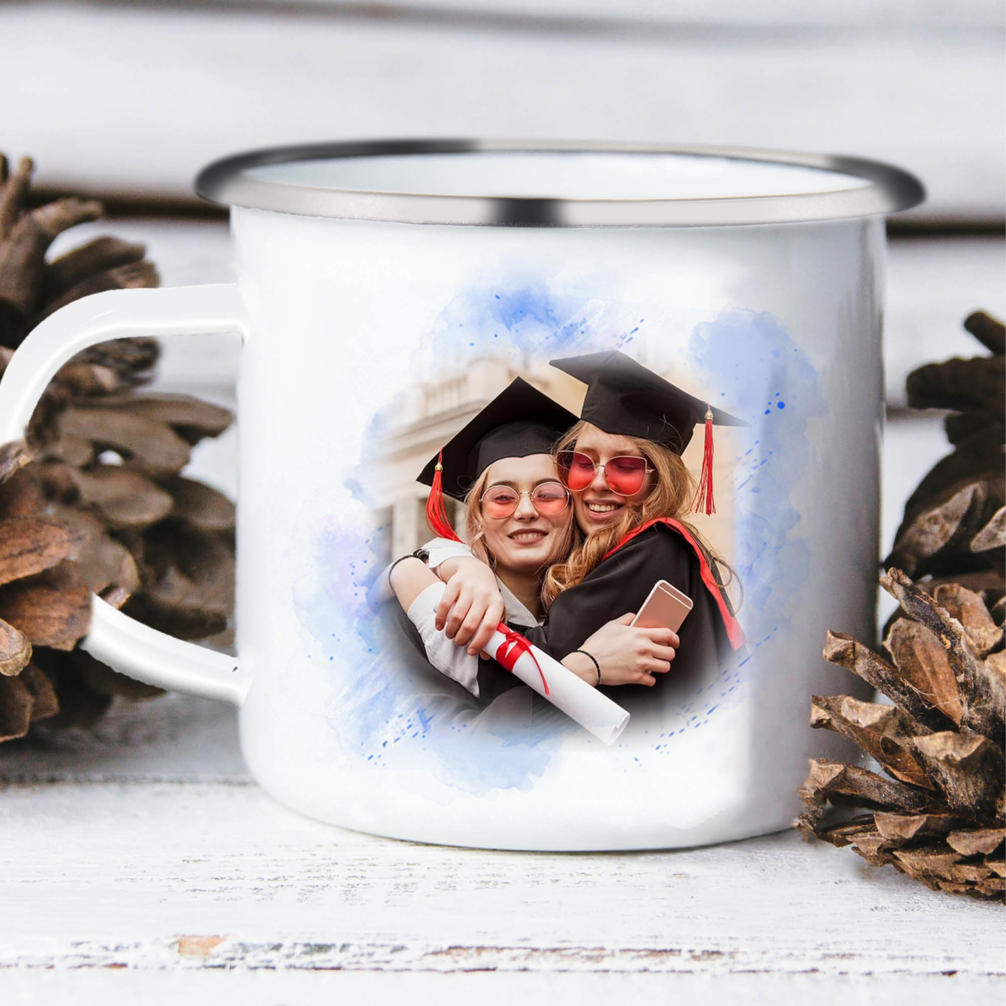 Tasse émaillée Diplômé 1 Prénom et Photo Personnalisés avec Année et Texte Cadeau de remise des diplômes