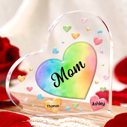 À ma Maman/Mamie - Plaque Acrylique en Forme de Cœur 2 Prénoms Personnalisés avec 1 Texte