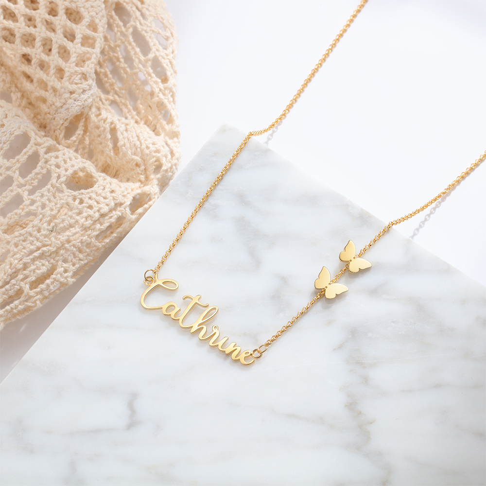 Collier papillon prénom personnalisé 3 couleurs