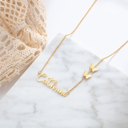 Collier papillon prénom personnalisé 3 couleurs