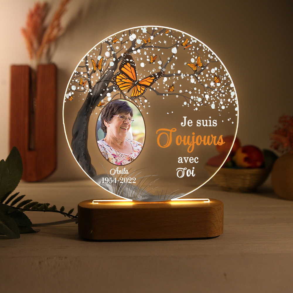 Lampe de chevet LED Commémorative 1 Prénom et Photo Personnalisés avec Date