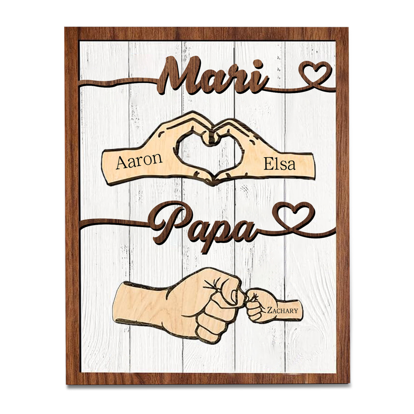 À mon Papa/Mari-Cadre en Bois Mains et Poings 3 Prénoms Personnalisés