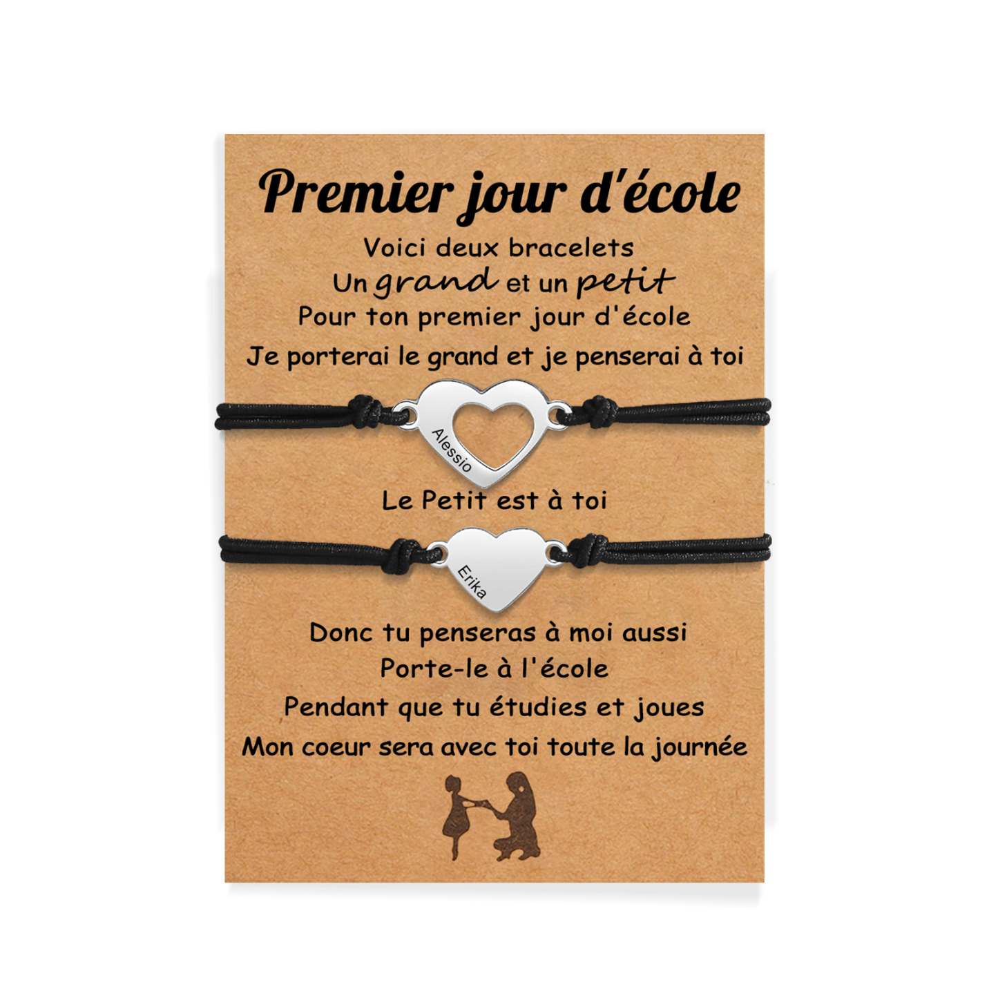 2PCS Bracelets Cœur 2 Prénoms Personnalisés Bracelet en Commun corde élastiques Cadeau Rentrée Scolaire Premier jour d’école|Jessemade