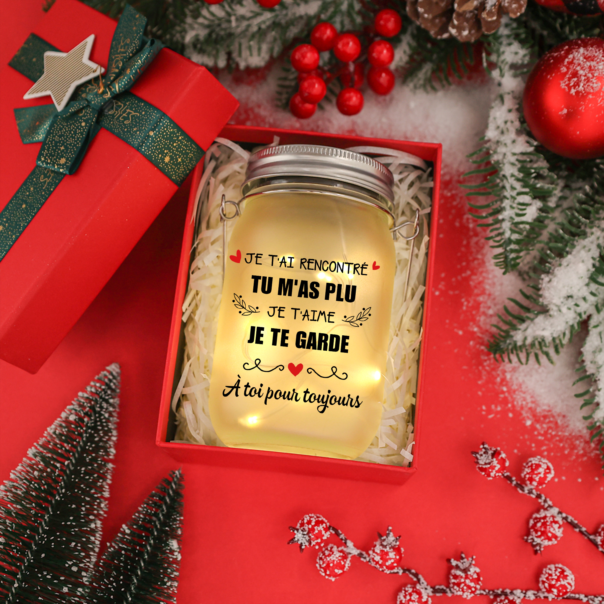 Bouteille lumineuse Ornements Cadeau pour couple 2 prénoms personnalisés Verre  | Jessemade