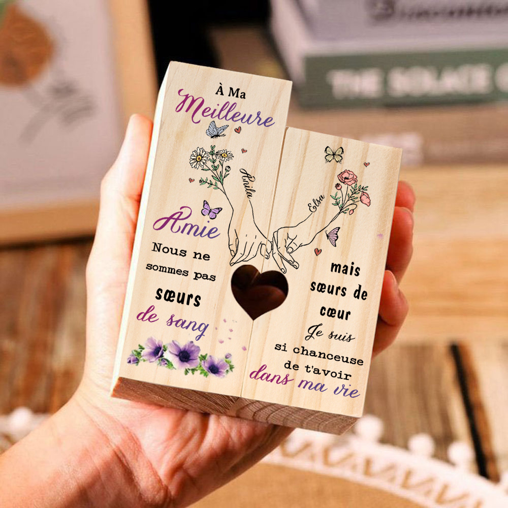 À Meilleure Amie - Bougeoir en Bois 2 Prénoms Personnalisés sans bougie