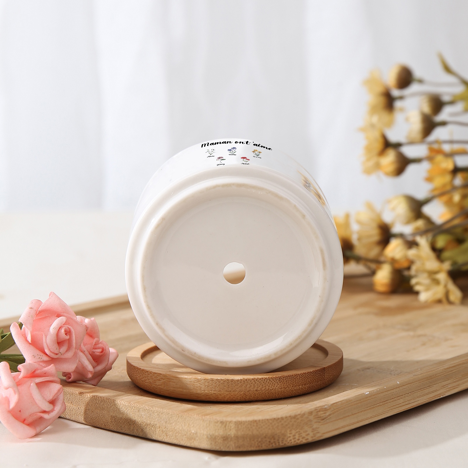 Vase/Pot de Fleurs 5 Prénoms et 1 Texte  Personnalisés avec Fleurs de Naissance Décoration de la Maison (sans plantes)