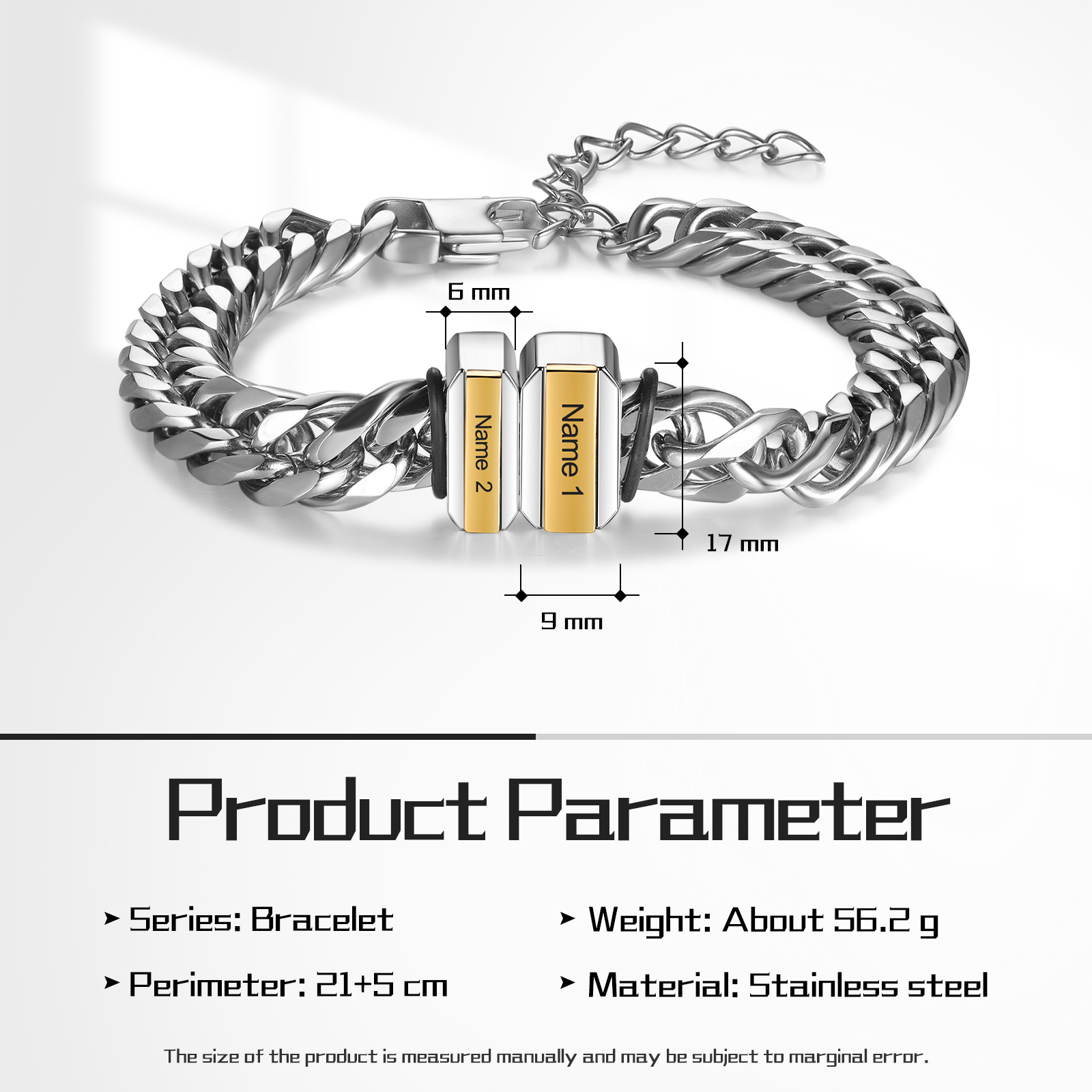 Bracelet Gourmette en Acier inoxydable 2 Prénoms Personnalisé