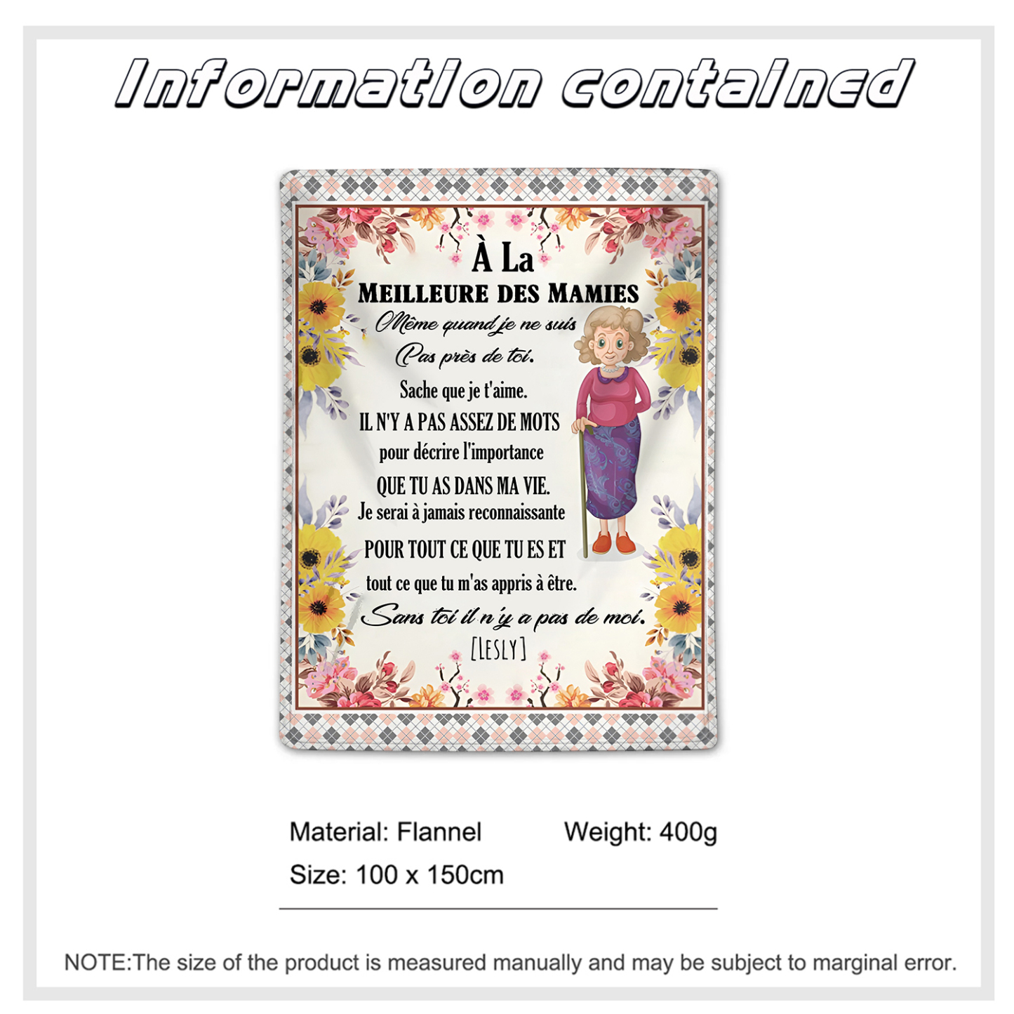 À ma Mamie - Couverture Plaids Polaire 1 Prénom Personnalisé