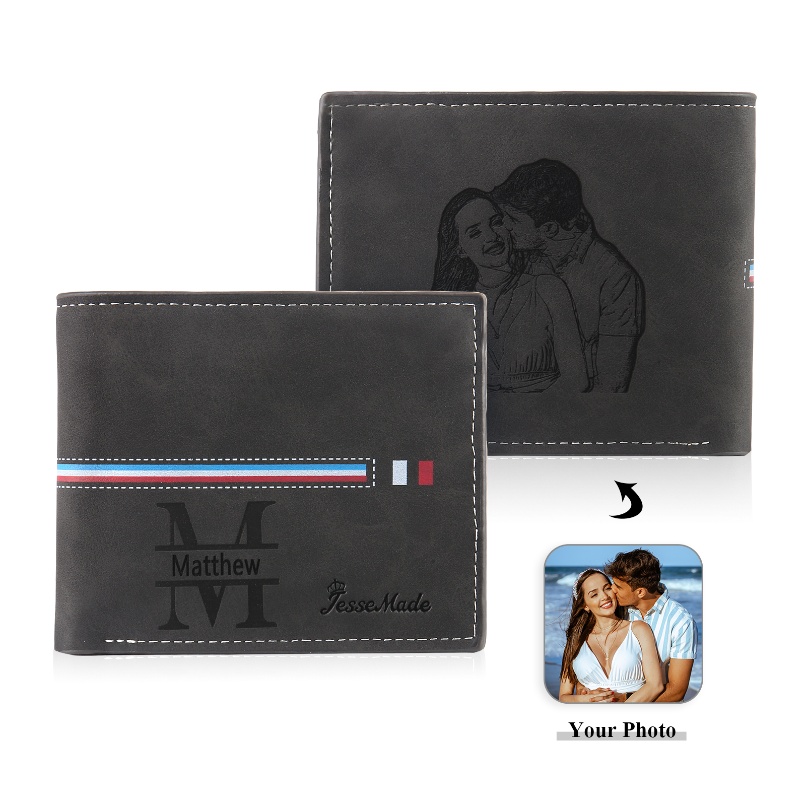 Portefeuille Classique 1 Prénom et Lettre Personnalisés avec Photo Porte-Monnaie Carte