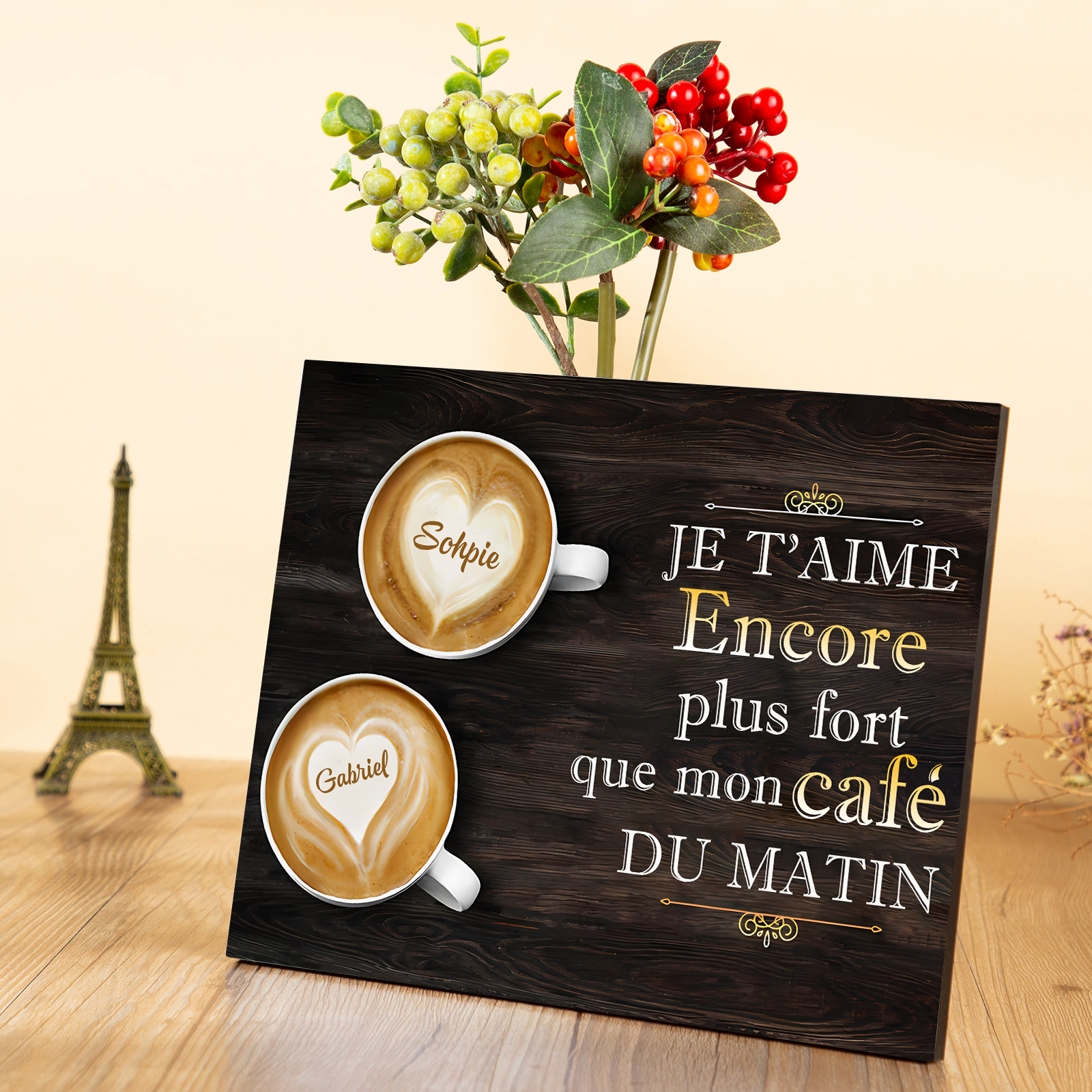Cadre en Bois 2 Prénoms Personnalisés pour Couple Cadeau Saint Valentin