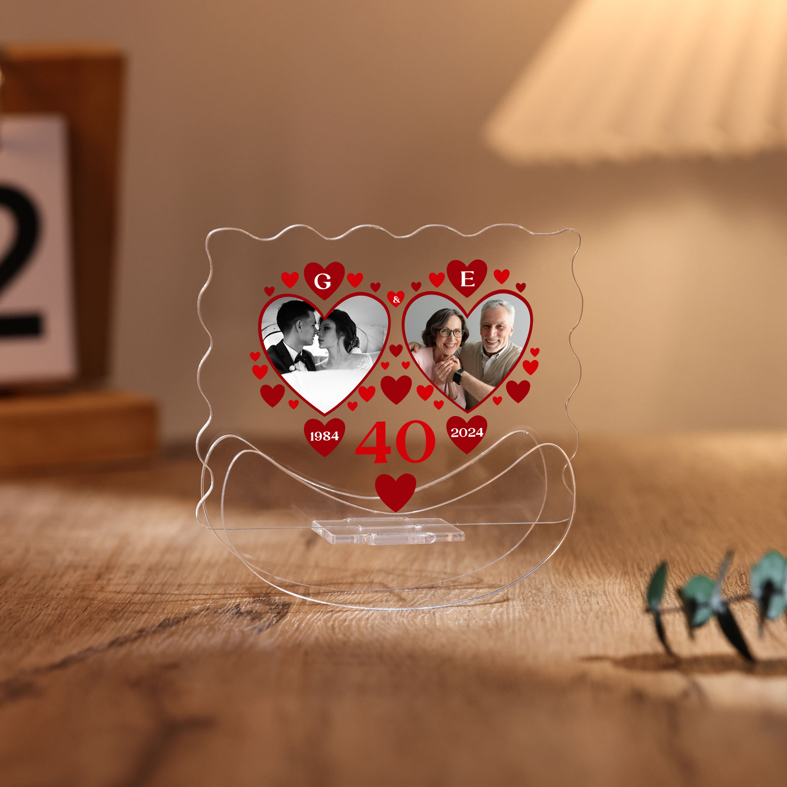 Ornements Panneau Acrylique 2 Lettres et Photos Personnalisées avec Nombre et Année pour Couple