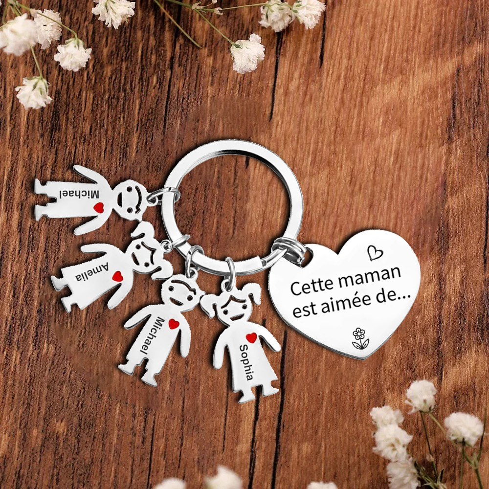 À Ma Maman - Porte-Clés 4 Prénoms Personnalisés Avec Breloques Enfants