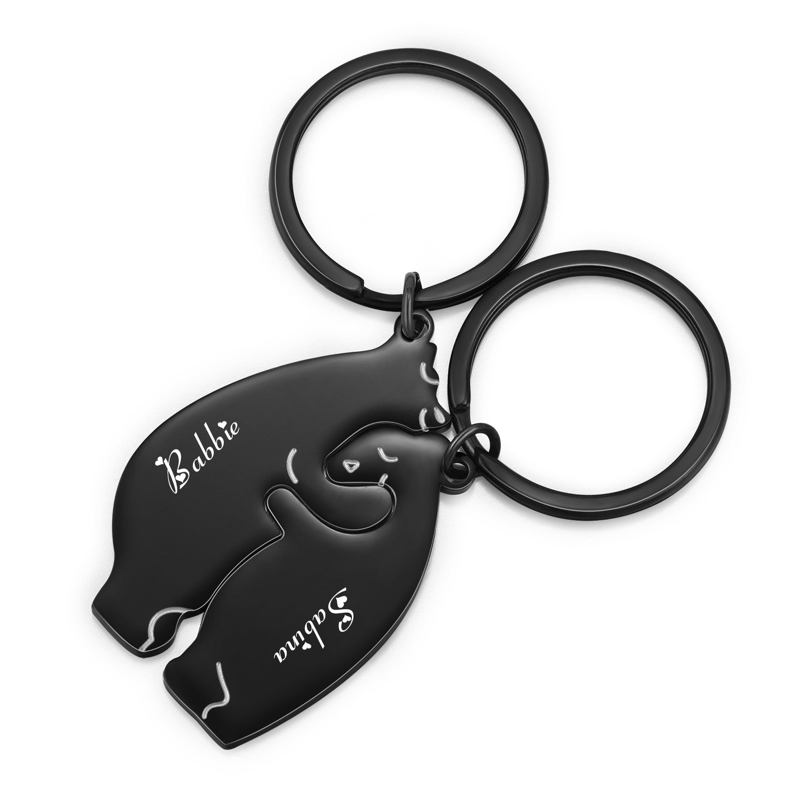 2PCS Porte-Clés Ours Couple 2 Prénoms Personnalisés