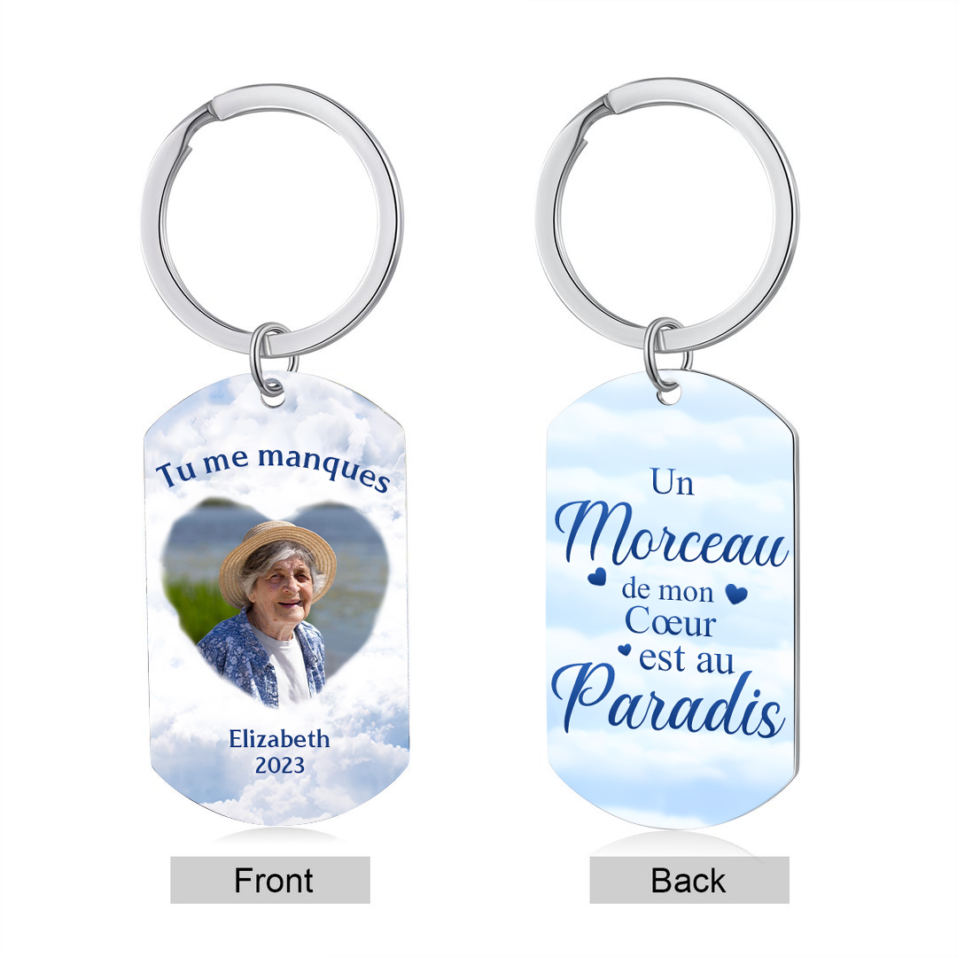 Porte-Clés Commémoratif 1 Prénom et Photo Personnalisés avec Date Tu me manques