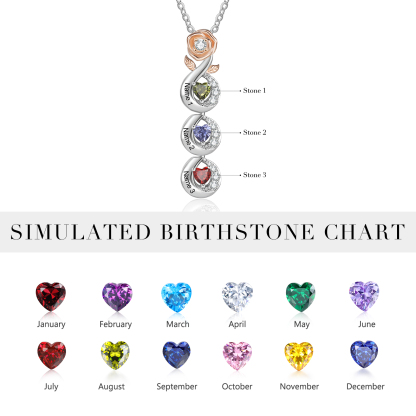 Collier de rose 3 Prénoms Personnalisé avec 3 pierres de naissance